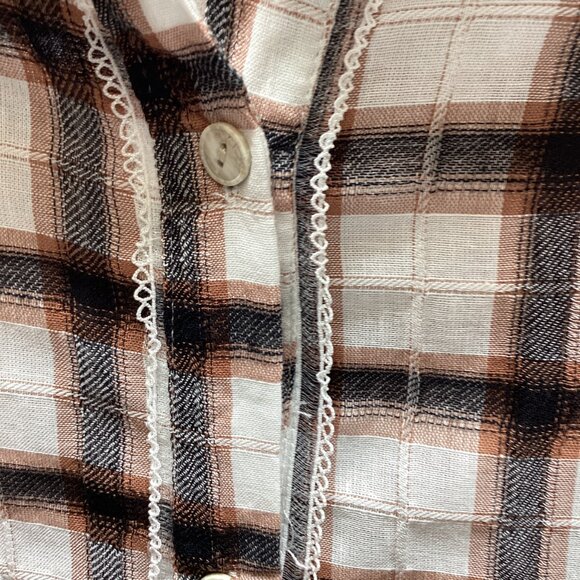 POL MEDIUM BROWN PLAID BUTTON DOWN SHIRT 100% COTTON LIGHTWEIGHT NIP - Picture 3 of 9